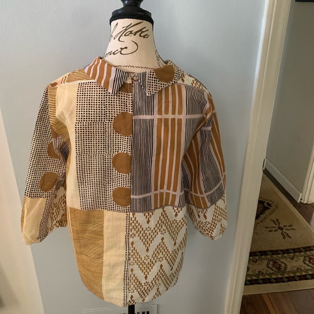 Source Unknown Geometric Patchwork Blouse In Brow… - image 2